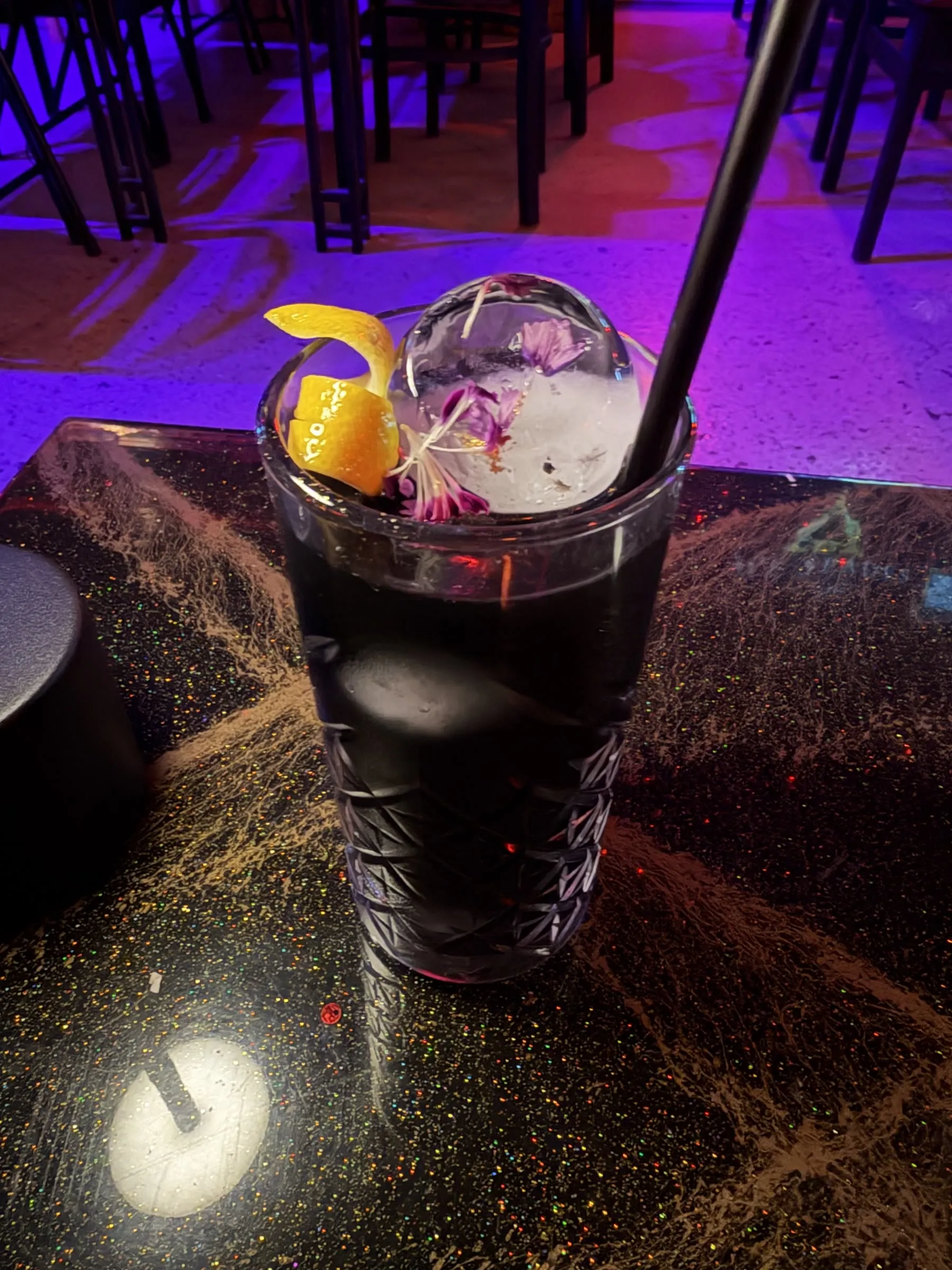 Black Pearl cocktail overhead at Ace of Spades Lounge