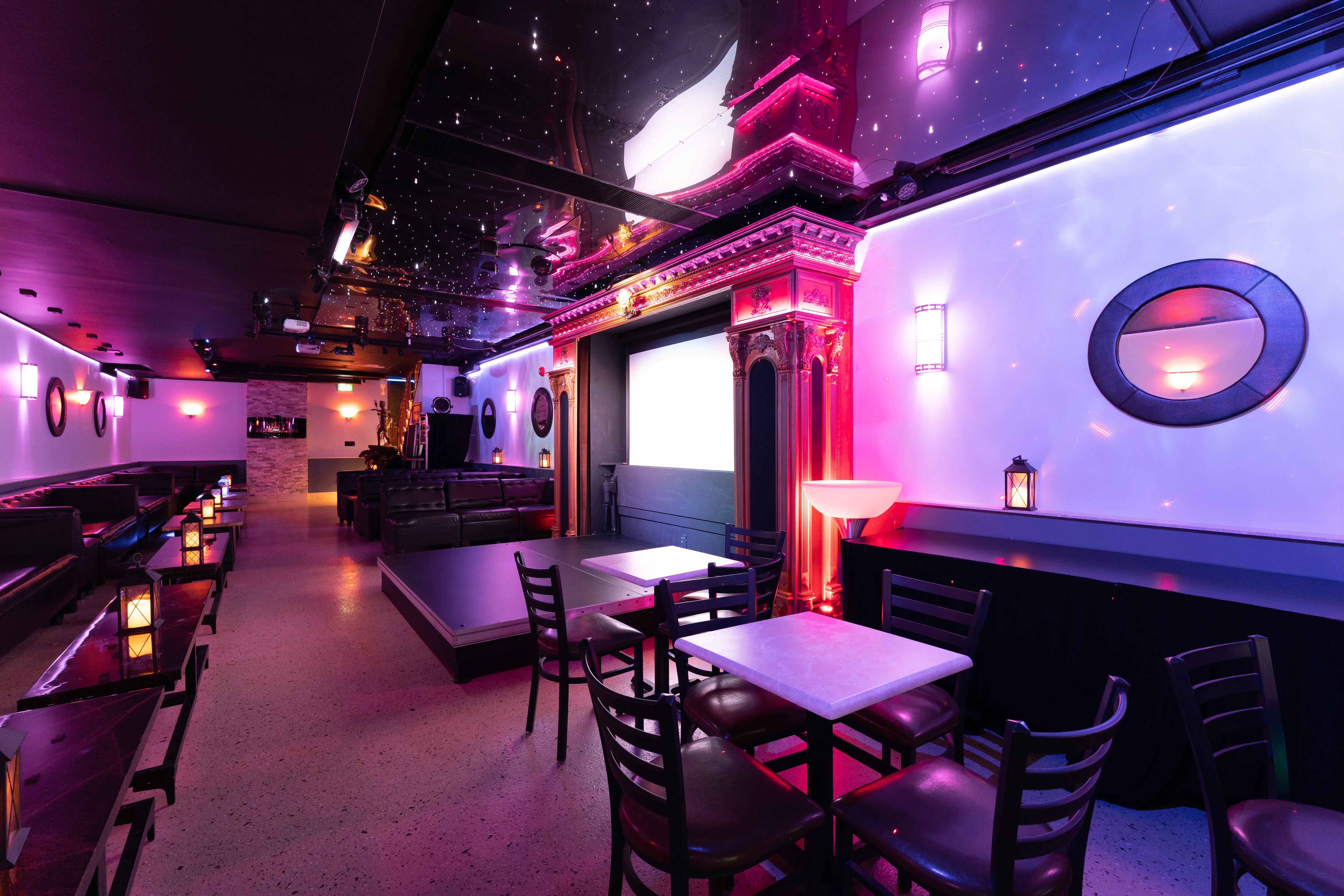Private lounge Toronto interior with starlit ceiling and mood lighting