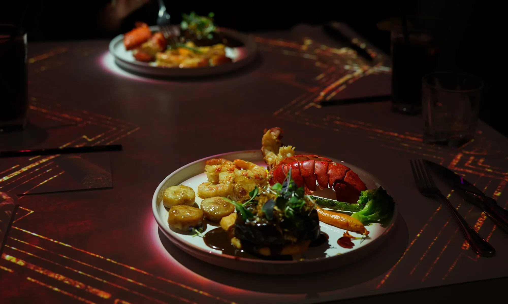Filet mignon, lobster, and scallops at the Secret Society dinner